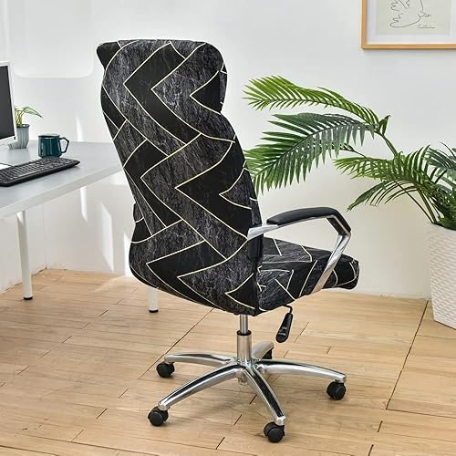 Lukery Housse de Chaise de Bureau Extensible, Couverture de Fauteuil de Bureau Rotatif Motif élégant Amovible Lavable pour Chaise de Bureau Pivotante Ordinateur Gaming (Graphiques Anthracite,M) - Nail Gallerys