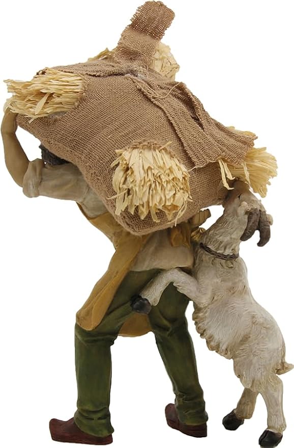 FADEDA Serviteur avec sac de paille et chèvre - Hauteur : 9 cm - Peinte à la main - Figurines de crèche détaillées - Décoration de table de Noël - Nail Gallerys