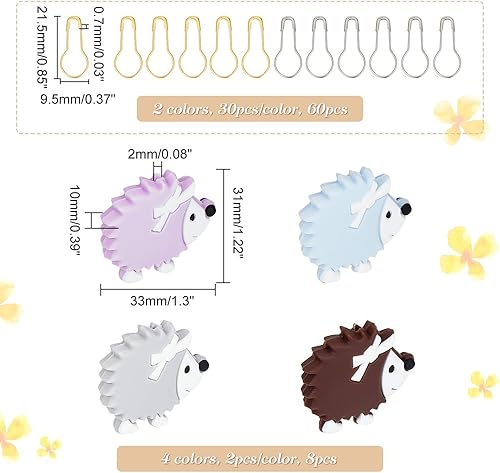 NBEADS 8 Pcs Stoppeur D'aiguille à Tricoter Hedgehog avec 60 Pcs Épingles à Bulbe de Sécurité, Protecteurs de Pointes D'aiguilles Epingles à Tricoter en Forme de Poire pour Couture et Bricolage - Nail Gallerys