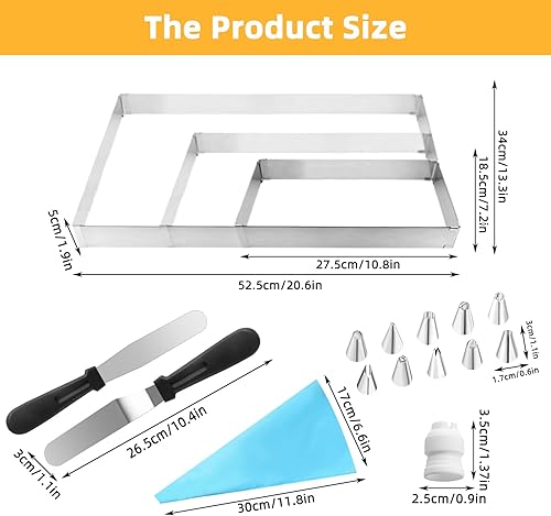 Moule Rectangulaire,Réglable Moule Gateau Carré,Moule Pâtisserie Rectangulaire en Acier Inoxydable avec Séparateurs,Spatule,Sac de Montage,Embout de Montage pour Gâteaux à étages,Tartes et Pizzas - Nail Gallerys