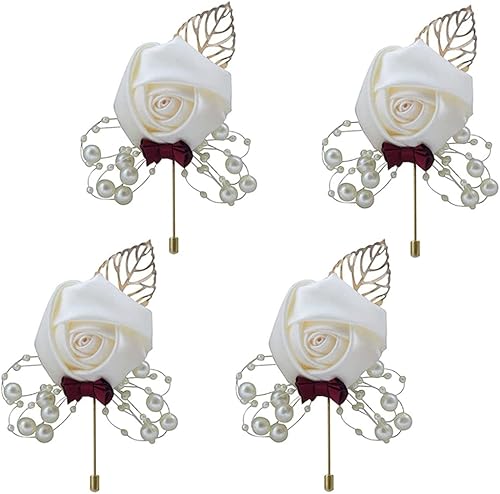 6 Pièce Boutonnière de Mariage, Blanc Boutonniere, Boutonnière Mariage Homme, pour La Mariée, Le Marié, La Demoiselle d'honneur Et Les Invités Présents - Nail Gallerys