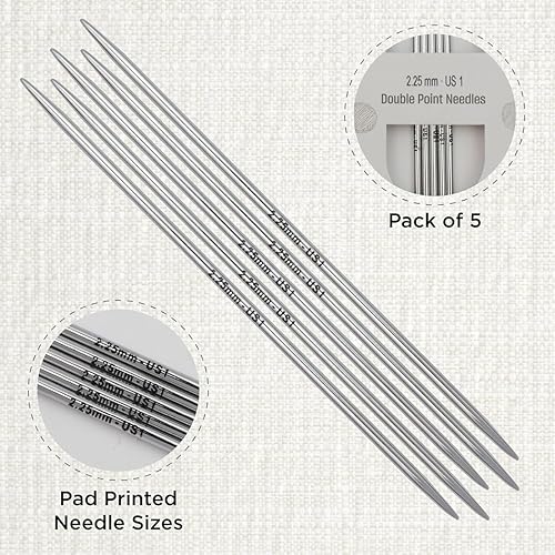 KnitPro Aiguilles à double pointe Nova – Épingles à tricoter à double extrémité 12,5 cm x 2,25 mm, lot de 5, Silver - Nail Gallerys