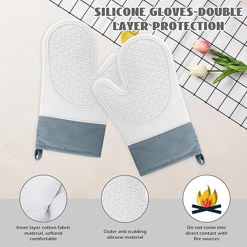 2PCS Gant Cuisine,Gants de Cuisine Une Surface Antidérapante en Silicone, Intérieur en Coton, Gants Cuisine Résistant à la Chaleur,Gant pour Four de Cuisine,Gris - Nail Gallerys