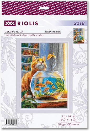 RIOLIS - Ginger Observer 2218, kits de point de croix pour les amateurs de chats 21,6 x 39,9 cm, kits de point de croix pour débutants et avancés, kits de point de croix pour adultes, kits de broderie - Nail Gallerys