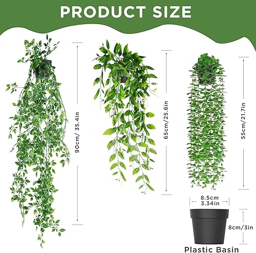 ENCOUN 3PCS Plante Artificielle Tombante avec Pot, Suspendues Extérieure Intérieure Decoration pour Balcon, Cuisine, Jardin - Nail Gallerys