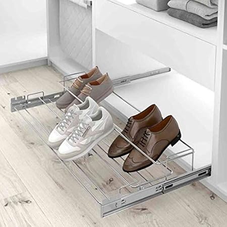 Range chaussures coulissant - Largeur maxi : 1000 mm - Largeur mini : 640 mm - Matériau : Acier - Profondeur : 485 mm - Hauteur : 135 mm - Décor : Chromé - Charge : 45 kg - MENAGE&CONFORT - Nail Gallerys