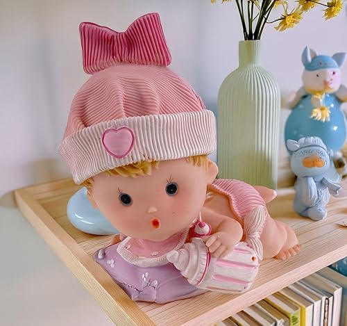 Kremers Schatzkiste Grande tirelire pour bébé fille rose peinte à la main 23 cm – Jolie décoration pour salon et étagère – Cadeau réconfortant pour les fêtes prénatales - Nail Gallerys