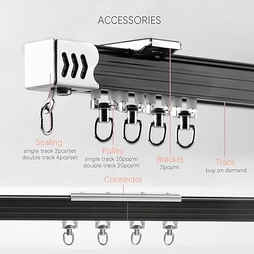 TEN-HIGH Tringle à rideau simple, Pour montage au plafond, Pour la séparation du salon et de la chambre à coucher, Avec crochets à rouleaux(blanc ivoire, 2pc*1.5m) - Nail Gallerys