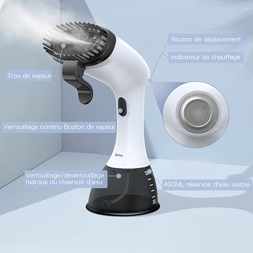 Welltin Défroisseur de vêtements à vapeur portatif Haute puissance pour la maison,le bureau, le voyage, réservoir d'eau de grande capacité de 400ML, défroisseur, blanc - Nail Gallerys