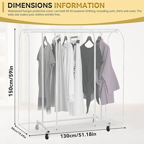 Housse de protection étanche pour porte-vêtements : sacs à vêtements translucides avec fermeture éclair, couverture transparente transparente pour porte-vêtements avec fermeture éclair (130 x 50 x 150 - Nail Gallerys