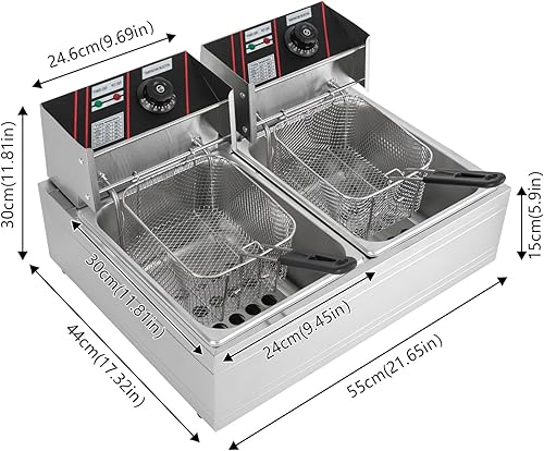 2 friteuse double en acier inoxydable de 6 l, 220 V, 5000 W, friteuse électrique avec niveau de chauffage réglable, 2 paniers et couvercle de friteuse pour usage commercial et domestique - Nail Gallerys
