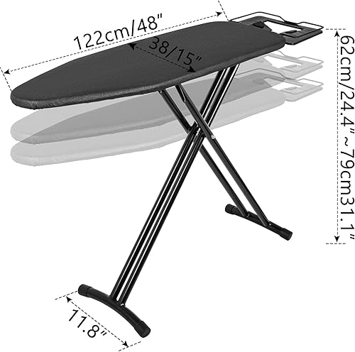 IBVIVIC Planche à Repasser avec Repose-fer 122x38 CM, Table à Repasser Pliable avec Housse Résistante à Chaleur, Planche à Repasser à Hauteur Réglable avec Pieds Antidérapants, Économie d'Espace, Noir - Nail Gallerys