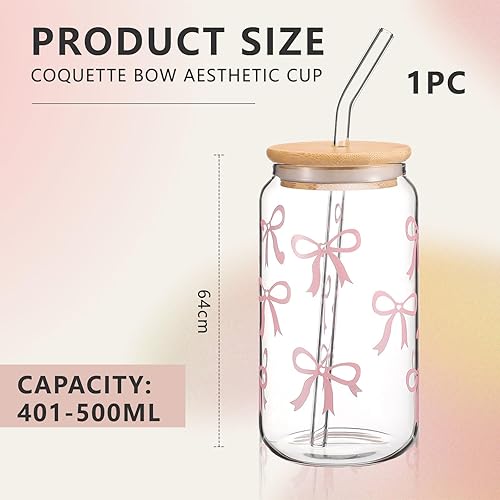 Cosmeria Bow Gobelet en verre 45 ml avec couvercle et paille, cadeau élégant pour meilleure amie, design nœud décoratif, verre polyvalent - Nail Gallerys