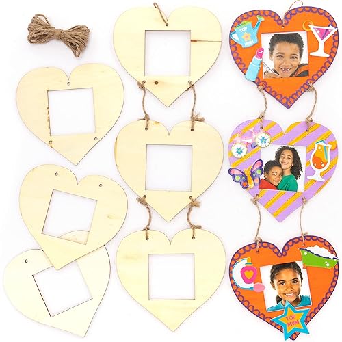 Baker Ross Cadres Photos en Bois forme Coeur - Lot de 4, Fournitures Artistiques en Bois Naturel pour Enfants (FC424) - Nail Gallerys