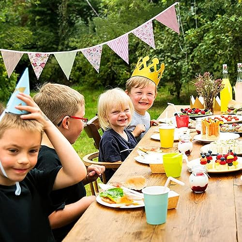 Mocturnity 40Ft Fabric Bunting, 42 pcs Bannière d'extérieur, Floral Vintage Coton Triangulaire Drapeau pour Jardin Anniversaire Fête - Nail Gallerys