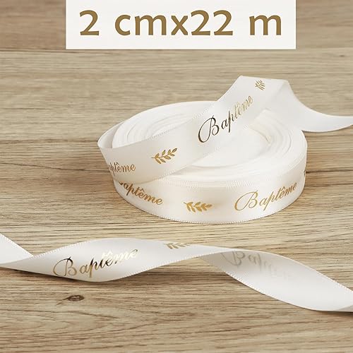 BETESSIN 2CMx22M Rouleau Ruban de Satin Blanc pour Décoration Baptême Emballage Cadeau Bougies Bouquet Bricolage - Nail Gallerys