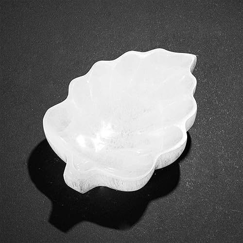 NKlaus Bol à feuilles de sélénite, 14 cm, sculpté à la main, pour le nettoyage des pierres de guérison et des bijoux, bol en pierre naturelle pour décoration, ésotérisme et Reiki - Nail Gallerys