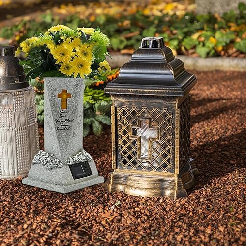 Vase funéraire pour cimetière, vase à fleurs solaire, support de fleurs de cimetière, vase décoratif pour tombe, lampe solaire pour jardin, cimetière, pelouse, cour - Nail Gallerys