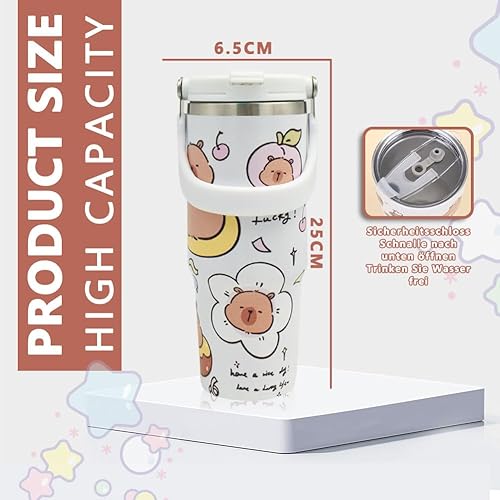 MKKZLPN Capybara Gobelet isotherme de 30 oz, double paroi en acier inoxydable avec couvercle, gobelet de voiture, tasse à café, pour boissons chaudes et froides - Nail Gallerys