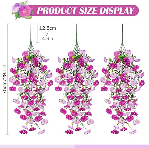 YMIFEEY Lot de 3 plantes artificielles à suspendre comme de véritables pétunias - Résistantes aux intempéries - Pour l'extérieur, l'intérieur, le balcon, la terrasse - Violet - Nail Gallerys