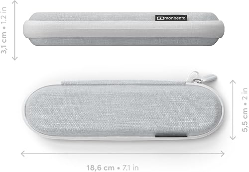 MONBENTO - Set Couverts pour Lunch Box avec Etui MB Slim Nest Coton - Couverts Nomades INOX avec Fourchette, Cuillère et Couteau - Idéal pour Travail/Ecole ou Pique-Nique - Gris - Nail Gallerys