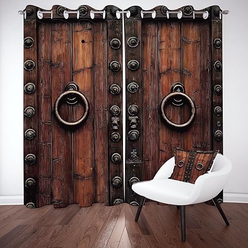 Yidbhsse Rideaux Occultant Porte en Bois Lot De 2 117x183 cm, Rideau Thermique Anti Froid Plank Bois Rideau Opaque Vintage Nostalgie À Oeillets Occultant Draperies pour Chambre Salon Bureau - Nail Gallerys