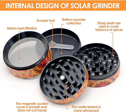 JJYHEHOT Grinder Moulin à Epicé, Moulin à Pollen avec Mini Spatule, Vintage Sun Herb Grinder, Moulin à Spices en Zinc Alliage pour Épices Herbes Pollen Vanille 50x38mm - Nail Gallerys