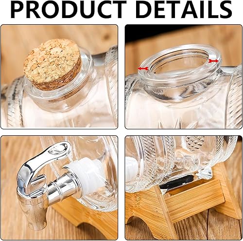 Distributeur De Boissons En Verre, Distributeur De Boissons En Forme De Tonneau 1 L Avec Support Carafe à Whisky Pour Alcool Avec Robinet RéCipient Pour Boissons Froides Pour RéFrigéRateur, Thé Glacé - Nail Gallerys