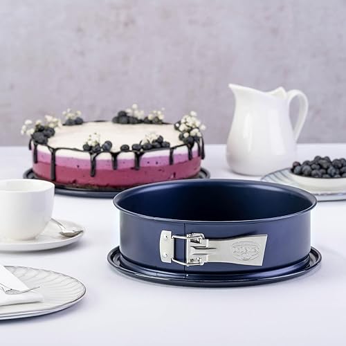 Dr. Oetker Moule à charnière - Diamètre : 24 cm - en émail - Rond - avec Fond en émail résistant aux coupures et aux Rayures - Moule à gâteau à Bord Extra Haut - Bleu foncé - Nail Gallerys