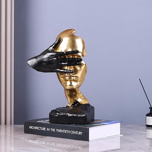 oliruim Statue de Décoration Maison du Penseur de 30 cm - Sculpture Abstraite Dorée et Noire pour Intérieur, Salon Moderne, Table Basse, Étagère, Centre de Table, Décoration de Bureau - Nail Gallerys