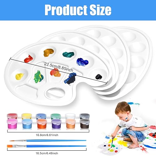 Palettes de Peinture en Plastique, 4 Pièce Palette de Peinture Ovale, Palette de Peinture d'art avec 4 Pièce Pinceau de Peinture à l'huile pour Aquarelle, Gouache, Acrylique, Peinture à l'huile - Nail Gallerys