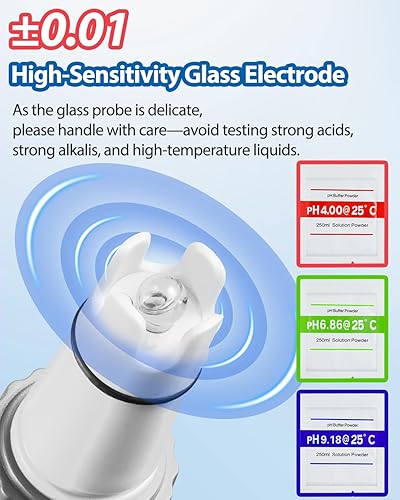 PH mètre,Dr.meter Mesureur de pH 0.01 Haute résolution et Haute précision avec écran LCD rétro-éclairé Bicolore, Portée de Mesure 0-14pH avec Fonction de Conservation des données - Nail Gallerys