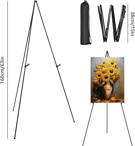 Elepl Chevalet Mariage 160 cm Chevalet Peinture Pliable Chevalets Portable Chevalet pour Affiche Trépied pour Peinture Mariage Studio Affiches Cafés Restaurant (Noir) - Nail Gallerys