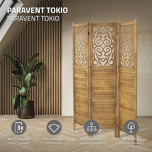 ML-Design Paravent Intérieur Fukuoka, Naturel, 170x121 cm, en Bois, à 3 Panneaux Pliables, Cloison de Séparation Décorative Séparateur de Pièce Diviseur Écran d'Intimité Vestiare Protection Visuelle - Nail Gallerys