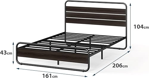 Zinus Soren Lit King 160 x 200 cm - Cadre en Métal et Bois Avec Tête et Pied - 31 cm de Hauteur - Noir - Nail Gallerys