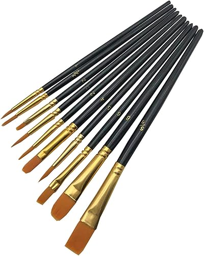 Lot de 10 pinceaux de peinture acrylique en nylon de qualité supérieure - Manche en bois - Jeu de pinceaux d'artiste pour aquarelle - Peinture parfaite - Pour débutants et enfants - Couleur : violet - Nail Gallerys