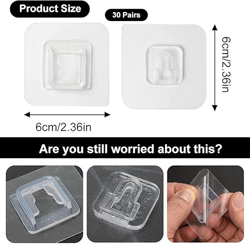 SEMINISMAR Crochets Adhésifs Transparents Double Face, Muraux Auto-adhésifs, Robustes Sans Couture, Réutilisables (10) - Nail Gallerys