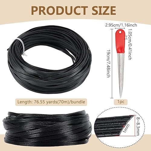 BENECREAT Matériau de Réparation en Osier Noir Kit de Rotin en Plastique de 70 m avec Outil de Tissage Réparation de Meubles Plats Remplacement pour Meubles en Rotin Chaise Panier Patio Conversation - Nail Gallerys