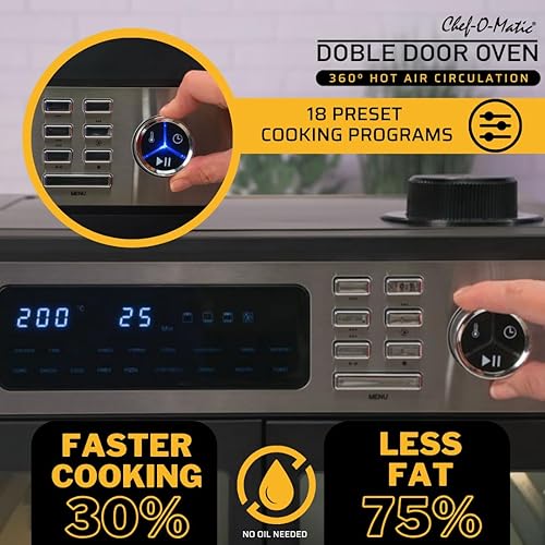 Friteuse sans Huile Four XXL Double Door Oven, 28 L, 18 programmes, 1700W, grill intérieur, four grille-pain, rôtissoire rotative, déshydrateur alimentaire, Four à pizza - Nail Gallerys