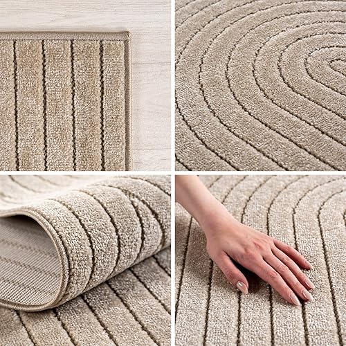 Carpetsale24 Tapis pour Salon, Chambre, Véranda - Poils Courts Beige, Effet Relief, Doux et Lavable, Adapté à l Extérieur, Facile à Entretenir, 200x290 cm - Nail Gallerys