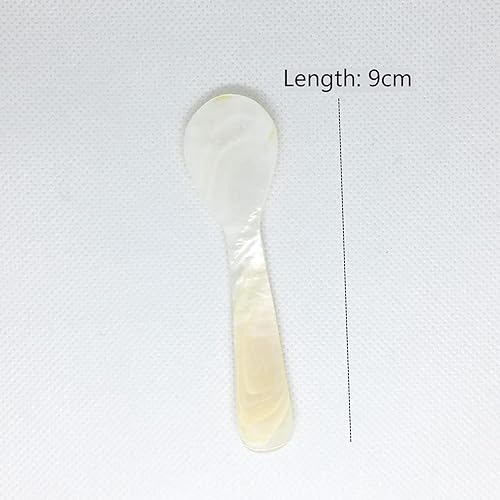 Gewene Lot de 2 cuillères à caviar faites à la main - Écrou de perle MOP - Cuillère à caviar - Poignée ronde - Pour servir des œufs de caviar - 3,55 pouces - Blanc - Nail Gallerys