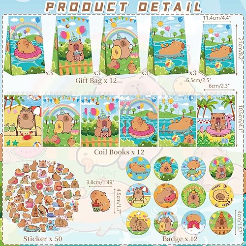 Obussgar Capybara Party Favour Supplies y compris sacs cadeaux Capybara, autocollants, badges, bracelets pour fête d'anniversaire à thème Capybara - Nail Gallerys