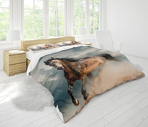 SHUAIG Housse de Couette Cheval pour Les Chevaux 3D Printing, Enfants en Lin Set Animal Chevaux Moteur Microfibre Couverture de lit Ensemble. (Blanc,135x200cm) - Nail Gallerys