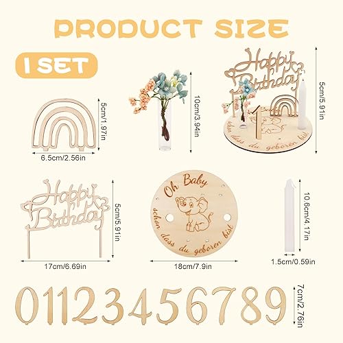 Porte Bougie Chiffre en Bois, Assiette d'anniversaire en Bois Personnalisée avec Bougeoir, Chiffres Arc-en-Ciel 0-9 et Décoration Maison d'anniversaire DIY, Couronne d'anniversaire pour Enfants - Nail Gallerys