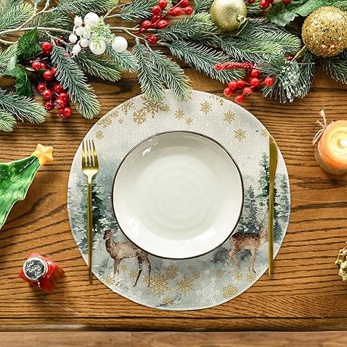 Artoid Mode Lot de 4 sets de table ronds, Aquarelle Arbre de Noël Rennes, 37cm Hiver Xmas Set de table Lavable Sets de table Cuisine décoration de fête - Nail Gallerys