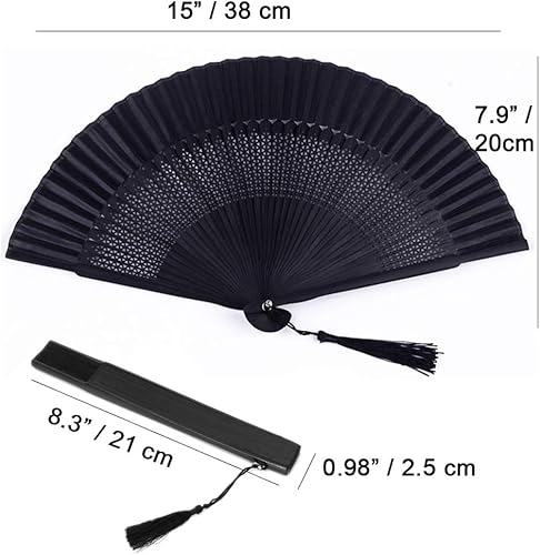 Éventail Pliable en Soie, en Bois de Bambou, Style rétro Chinois/Japonais Vintage Oriental, Fait à la Main avec Une Housse en Tissu et des Pompons pour décoration de Maison, fête, Mariage - Nail Gallerys
