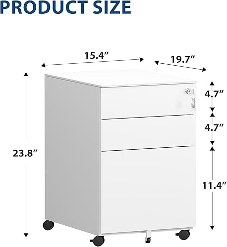 soges Rangement de Dossiers Caisson de Rangement Métallique Verrouillable, Mobile Caisson de Bureau à roulettes pour Dossier Suspendu A4 avec 3 Tiroirs - Nail Gallerys