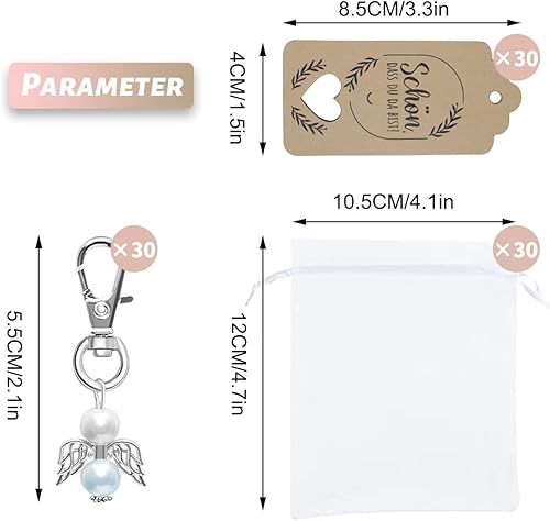 90 Pièces Pendentifs de Baptême Ange, Sachet Pendentif Bapteme, Ensemble Porte-clés Ange avec Sacs en Organza et étiquettes Kraft, Ange Gardien Porte-Clés pour e Mariage Communion Cadeau (90) - Nail Gallerys