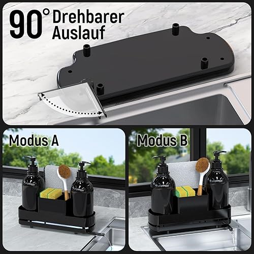 ISWUJIA Organisateur Evier Cuisine, Porte Eponge Evier Cuisine,Ensemble Distributeur de Savon 4 en 1,avec Plateau D'égouttage Amovible avec Porte-Serviettes - Nail Gallerys