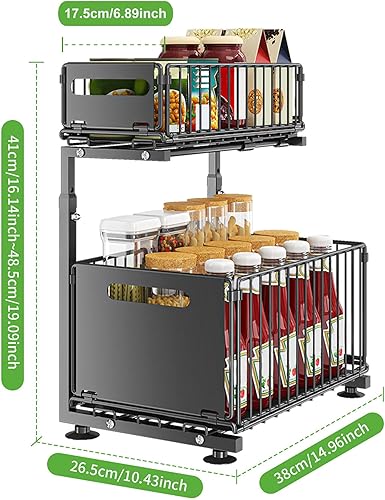 YunNasi Rangement sous Évier en Métal à 2 Niveaux avec Tiroir de Rangement Coulissant Étagère sous Évier Organiseur pour Cuisine et Salle de Bain Acier au Carbone Hauteur Réglable (Blanc-1 Pack) - Nail Gallerys